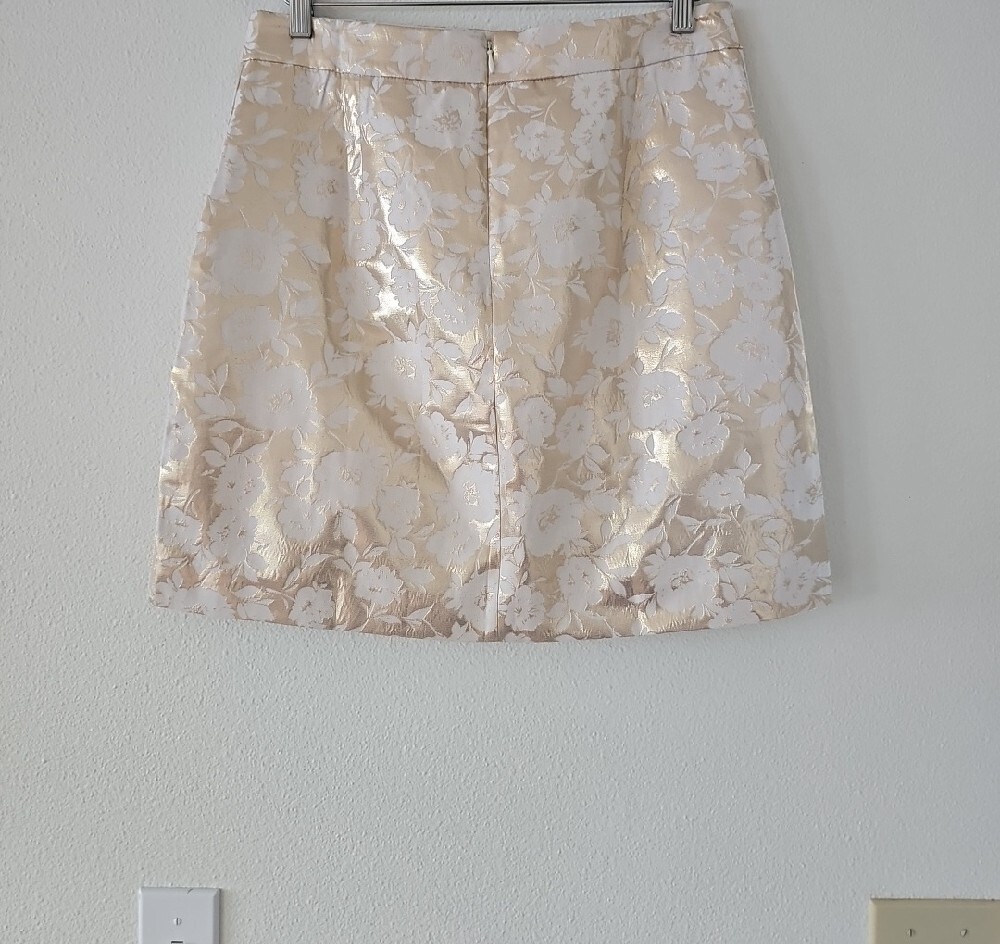 J. Crew Factory Metallic Floral Jacquard A-Line Skirt Size 10 in Ivory and Gold - Picture 9 of 14